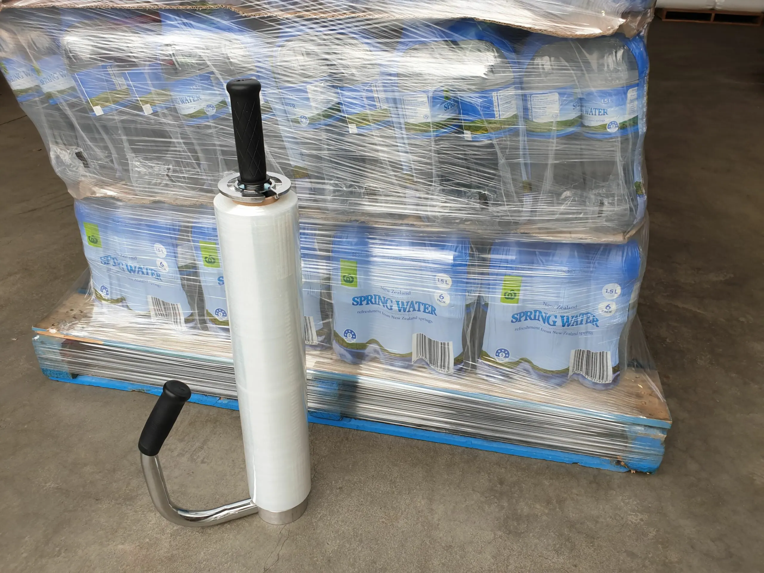 Handwrapped pallet of bottled water